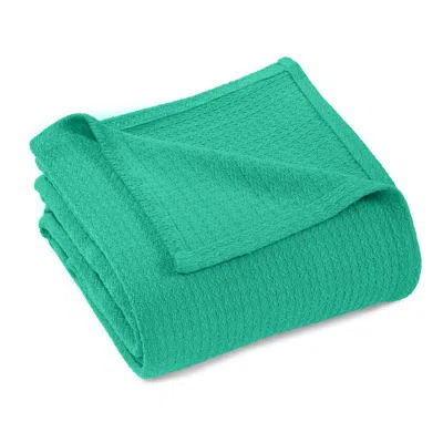 Hivvago King Turquoise Cotton Waffle Weave Honeycomb Blanket In Green