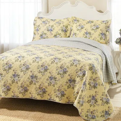 Hivvago King Yellow Blue Floral Lightweight Coverlet Set