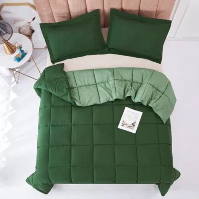 HIVVAGO KING/CAL KING TRADITIONAL MICROFIBER REVERSIBLE 3 PIECE COMFORTER SET IN GREEN