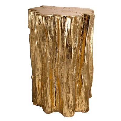 Hivvago Kiny 20 Inch Accent Stool Table, Tree Trunk Design, Magnesium, Gold Finish