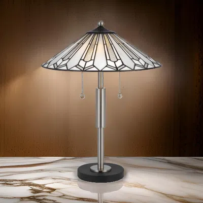 Hivvago Kio 23 Inch Table Lamp, Modern Tiffany Style Stained Glass, Silver Metal In Multi