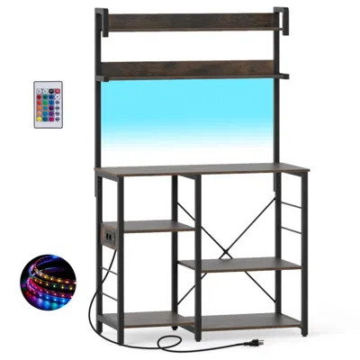 Hivvago Kitchen Bakers Rack With Power Outlet 5-tier Microwave Oven Stand With Led Lights In Black