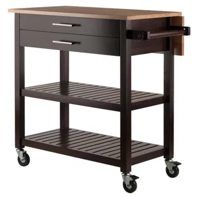 Hivvago Kitchen Cart Drop Leaf Cappuccino And Natural In Neutral