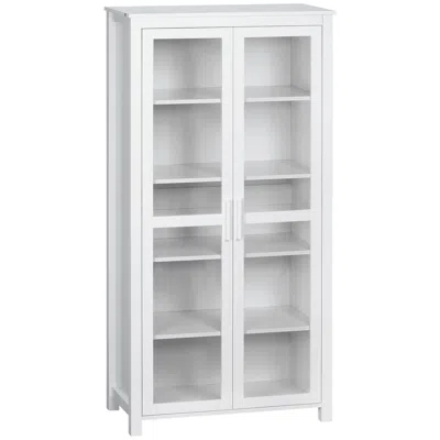 Hivvago Kitchen Display Cabinet With Glass Doors And Shelves In White