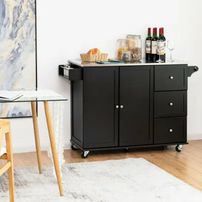 Hivvago Kitchen Island 2-door Storage Cabinet With Drawers And Stainless Steel Top-black