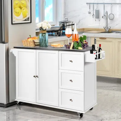 Hivvago Kitchen Island 2-door Storage Cabinet With Drawers And Stainless Steel Top-white