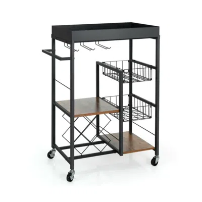 Hivvago Kitchen Island Cart On Wheels With Removable Top And Wine Rack-rustic Brown In Black