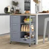 Hivvago Kitchen Island Cart On Wheels With Rubber Wood Top And 3 Drawersand Removable Tray-gray