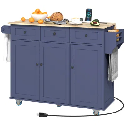 Hivvago Kitchen Island Cart With Drop Leaf, Charging Station, And Shelf