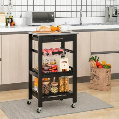 Hivvago Kitchen Island Cart With Stainless Steel Tabletop And Basket-black