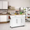 Hivvago Kitchen Island Trolley Cart Wood Top Rolling Storage Cabinet-white