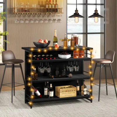 Hivvago Kitchen Island With 4-tier Storage Shelf And Long Footrest For Home-black
