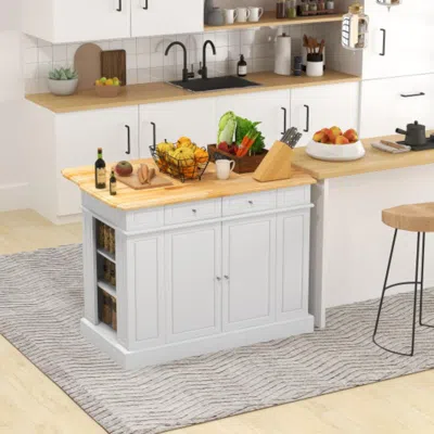 Hivvago Kitchen Island With Storage And 3-level Adjustable Shelves-white