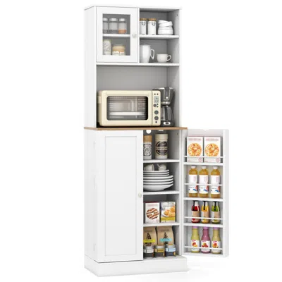 Hivvago Kitchen Pantry Cabinet 67 Inch Freestanding Tall Cupboard With Microwave Shelf In White