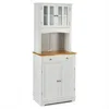 Hivvago Kitchen Pantry Cabinet With Wood Top And Hutch-white
