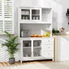 Hivvago Kitchen Pantry Storage Cabinet Kitchen Hutch With Led Lights And Power Outlet-white