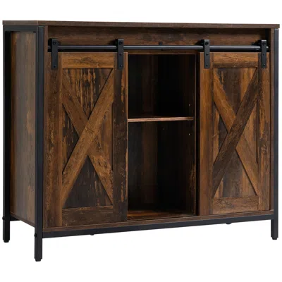 Hivvago Kitchen Sideboard Cabinet With Sliding Barn Doors In Brown