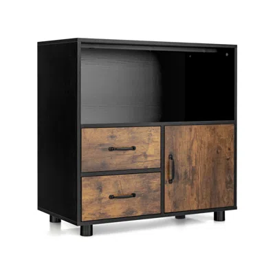 Hivvago Kitchen Storage Buffet Sideboard With Wine Rack And Glass Holder-black