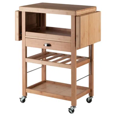 Hivvago Kitchen Utility Cart Drop Leaf Bamboo In Brown