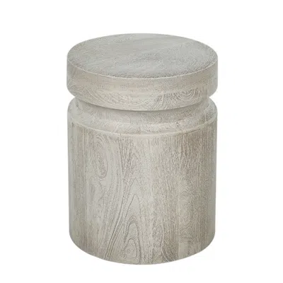 Hivvago Kiv 18 Inch Side End Table, Round Mango Wood Top, Carved Accent Base, Gray