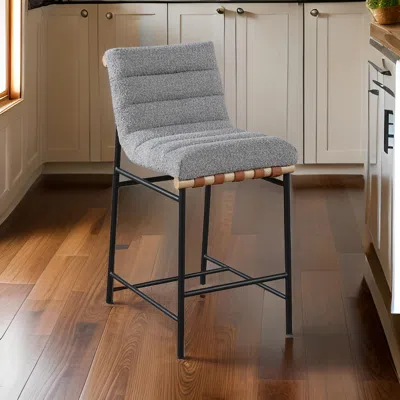 Hivvago Kive 26 Inch Counter Height Stool Chair, Boucle Channel Tufted, Light Gray