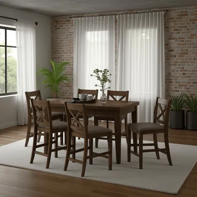 Hivvago Kiyan Counter Height Dining Table, Brown Rubberwood, 59 Inch Rectangular