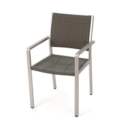 Hivvago Kory Dining Chair Set Of 2, Outdoor Woven Black Wicker Seat, Back, Gray