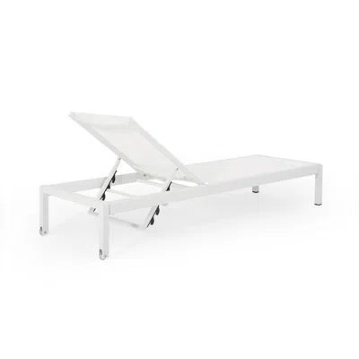 Hivvago Kory Outdoor Lounge Chaise, 78 Inch White Mesh Fabric And Aluminum