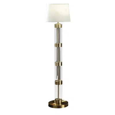 Hivvago Kria 60 Inch Floor Lamp, Clear Glass Stand, Metal Bands, Antique Brass