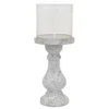 Hivvago Kris Candle Holder With Hurricane Glass Top, White Gray Ceramic 7 Inch In White