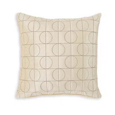 Hivvago Kyla 22 Inch Accent Pillow Set Of 4, Embroidered Geometric Pattern, Cream In Neutral