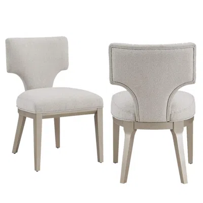 Hivvago Kyna 21 Inch Side Dining Chair Set Of 2, Curved Backrest, Champagne Linen In White