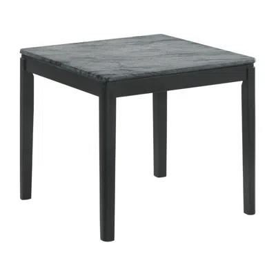 Hivvago Kyo 24 Inch End Table, Gray Faux Marble Top, Sandy Texturing, Black Legs