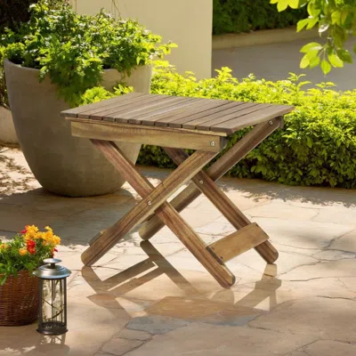 Hivvago Kyre Outdoor Side Table, Foldable Slatted 23 Inch, Brown Acacia Wood