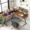 Hivvago L-shaped Computer Desk With Power Outlet And Monitor Stand-rustic Brown