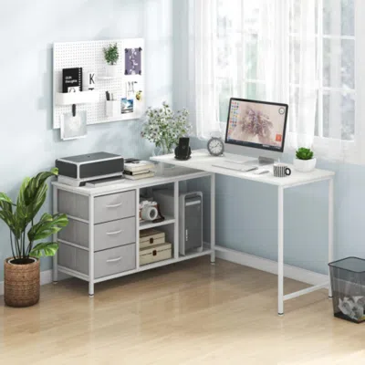 Hivvago L-shaped Computer Desk With Power Outlet For Working Studying Gaming-white