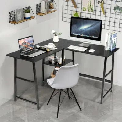 Hivvago L Shaped Corner Computer Desk With Storage Shelves-black | ModeSens