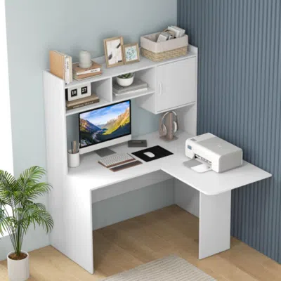 Hivvago L-shaped Desk Corner Computer Desk With Open Storage Hutch And Cabinet-white