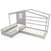 Hivvago L-shaped Double Twin Beds House Platform Beds With Fences Corner Bed Frame