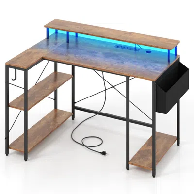 Hivvago L-shaped Gaming Desk With Led Lights And Power Outlets