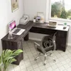 Hivvago L-shaped Office Desk With Storage Drawers And Keyboard Tray-dark Brown