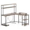 Hivvago L-shaped Reversible Gaming Desk With Led Strip And Power Outlets Hutch Monitor Stand