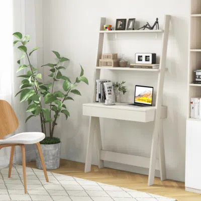 Hivvago Ladder Shelf Desk With Countertop Drawer And Anti-toppling Device-oak