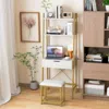 Hivvago Ladder Vanity Desk Set With Flip Top Mirror And Cushioned Stool-golden