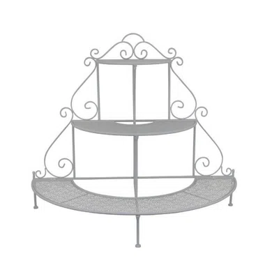 Hivvago Lara Plant Stand With 3 Tier Half Round Shelves, White Metal 40 Inch