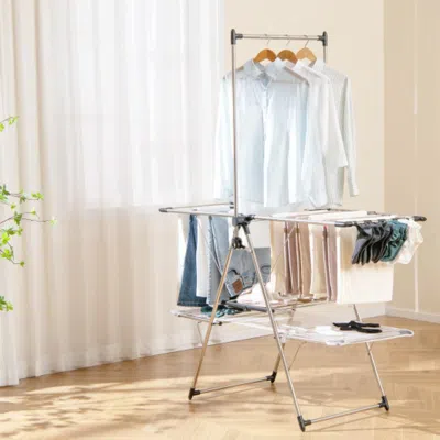 Hivvago Large Foldable Clothes Drying Rack With Tall Hanging Bar