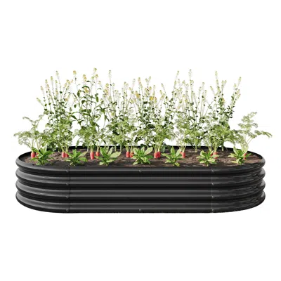 Hivvago Large Oval Shaped Metal Raised Planter Outdoor Garden Plant Vegetable Bed - Black In Multi