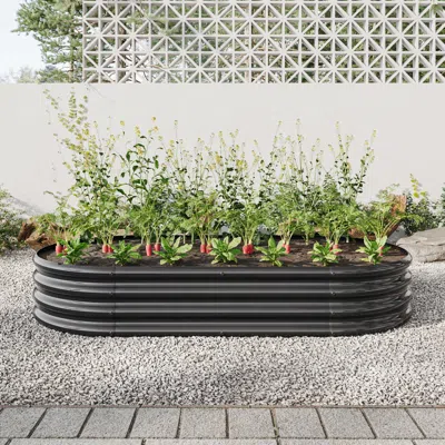 Hivvago Large Oval Shaped Metal Raised Planter Outdoor Garden Plant Vegetable Bed - Black In Gray