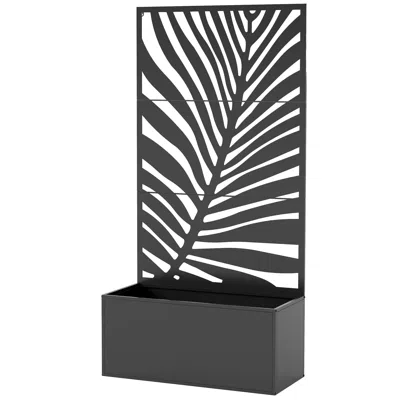 Hivvago Large Raised Garden Planter With Leaf Cut-out Trellis In Black