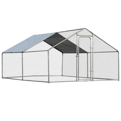 Hivvago Large Walk In Shade Cage Chicken Coop With Roof Cover-13' In Silver